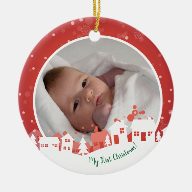 Mein erstes Weihnachtsbaby-Foto Keramik Ornament (Vorne)