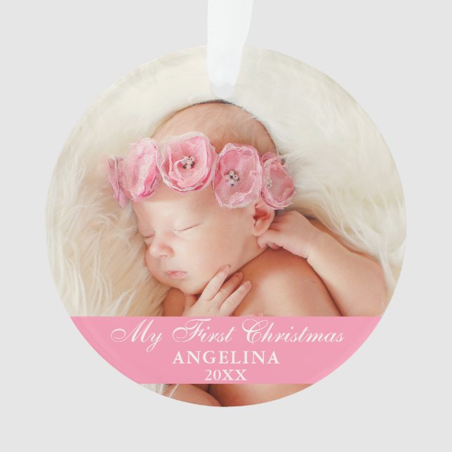 Mein erstes Weihnachtsbaby-Foto Pink Ornament (Vorderseite)