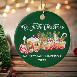 Mein erstes Weihnachtsbaby Gingerbrot Train Green Keramik Ornament