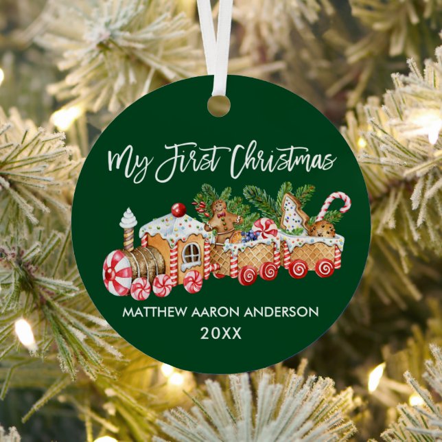 Mein erstes Weihnachtsbaby Gingerbrot Train Green Ornament Aus Metall (InSitu)