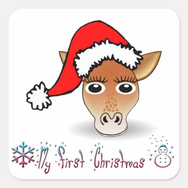 Mein erstes Weihnachtsbaby Giraffe Quadratischer Aufkleber (Vorderseite)