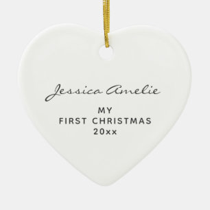 Mein erstes Weihnachtsbaby-Name-Script-Herz Weiß Keramik Ornament