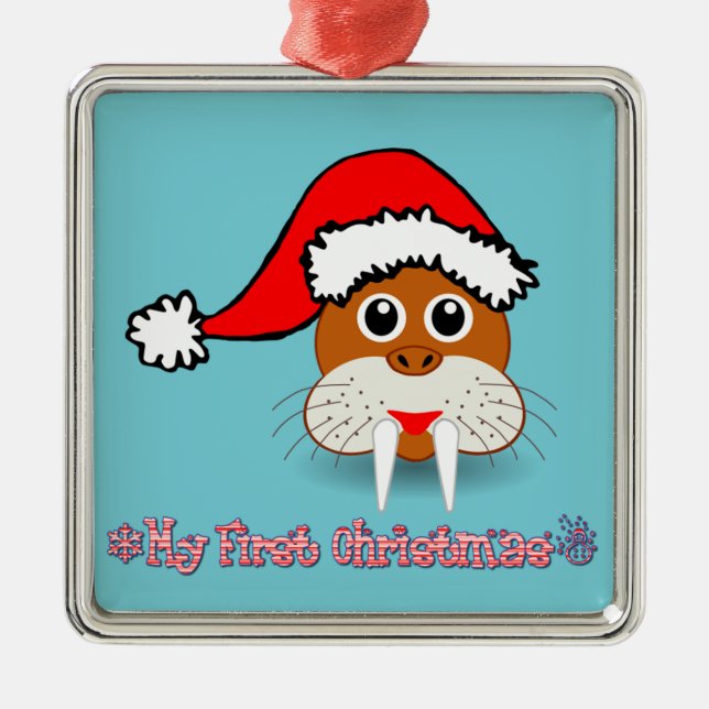 Mein erstes Weihnachtsbaby Walrus Silbernes Ornament (Vorne)
