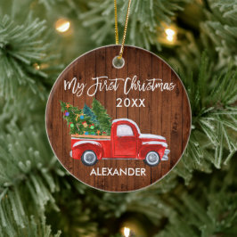 Mein erstes Weihnachtsbaum Vintag Red Truck Baby Keramik Ornament