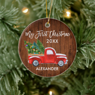 Mein erstes Weihnachtsbaum Vintag Red Truck Baby Keramik Ornament