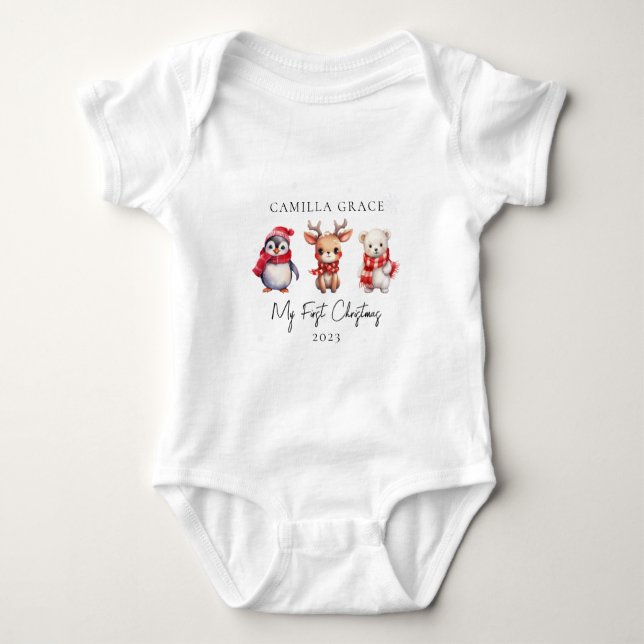Mein erstes Weihnachtsfest Niedliche Tiere 1 Weihn Baby Strampler (Vorderseite)