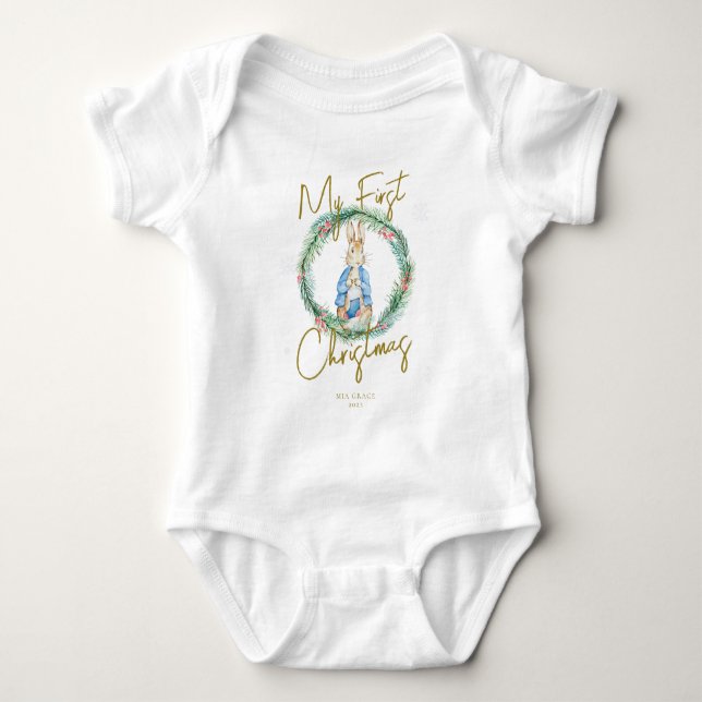 Mein erstes Weihnachtsfest Peter Bunny Rabbit Baby Strampler (Vorderseite)