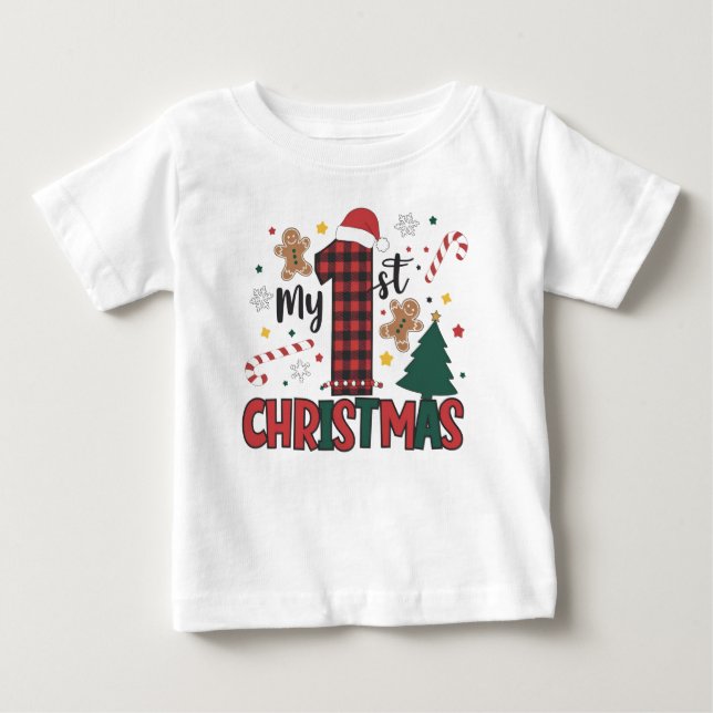 Mein erstes Weihnachtsgingerbrot Candy Cane Baby T-shirt (Vorderseite)