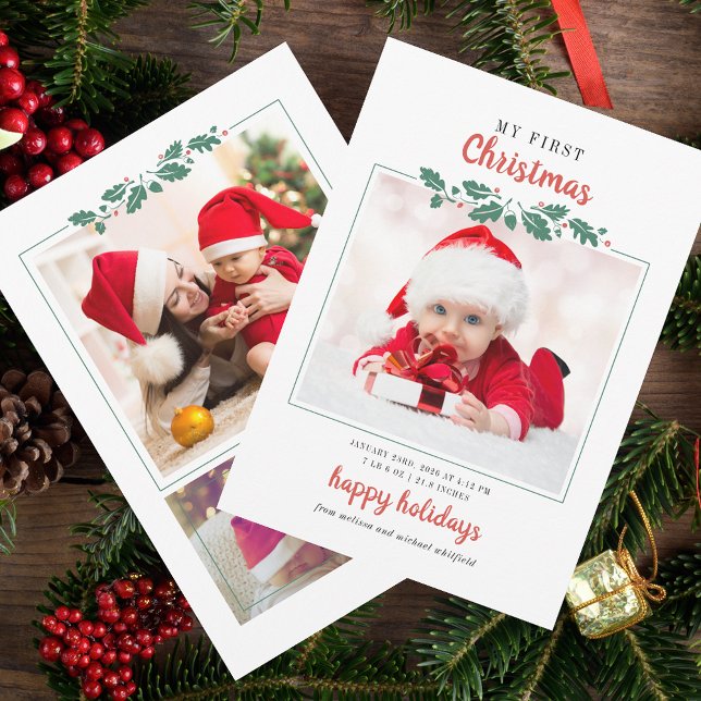 Mein erstes Weihnachtsjunggeburt-Foto Feiertagskarte (First Christmas Baby Photo Collage Holiday Greetings)