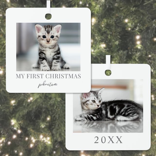 Mein erstes Weihnachtskatzenjunges Foto Ornament Aus Metall (My First Christmas Pet Cat Photo Metal Ornament)