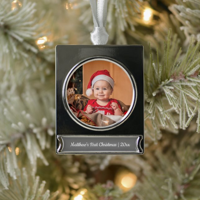 Mein erstes Weihnachtskind 1 Foto Banner-Ornament Silber (Baum)