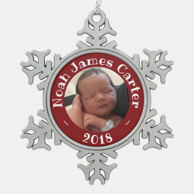 Mein erstes Weihnachtskundenspezifisches Schneeflocken Zinn-Ornament (Vorderseite)