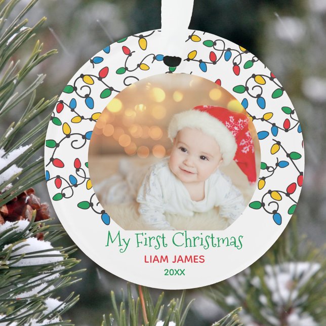 Mein erstes Weihnachtslicht Lights Baby Foto Ornament (Baby's first christmas photo ornament keepsake)