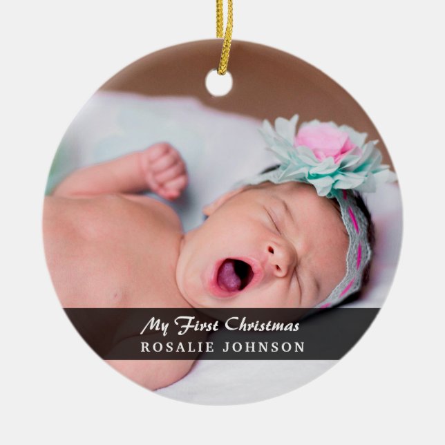 Mein erstes Weihnachtsneugeborenes Baby-Foto Keramik Ornament (Vorne)