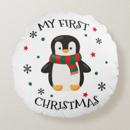 Mein erstes Weihnachtspenguin Runde Kissen