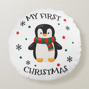 Mein erstes Weihnachtspenguin Runde Kissen