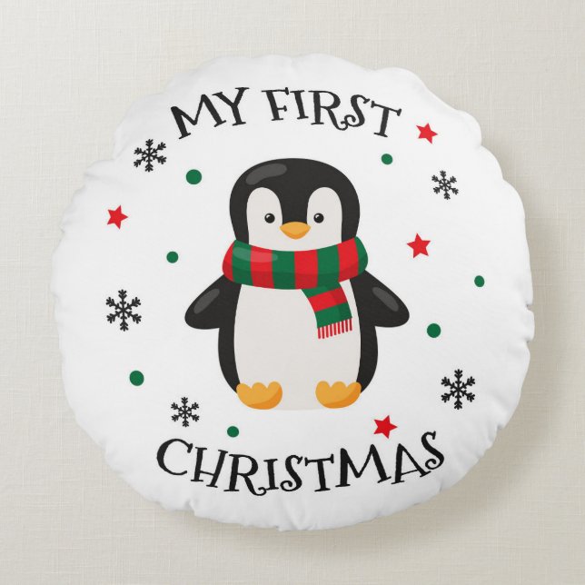Mein erstes Weihnachtspenguin Runde Kissen (Vorderseite)