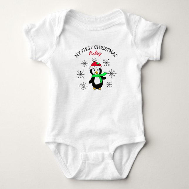 Mein erstes Weihnachtspenguin Snowflakes Baby T-Sh Baby Strampler (Vorderseite)