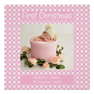 Mein erstes Weihnachtsrosa Buffalo Kariert Baby Fo Poster