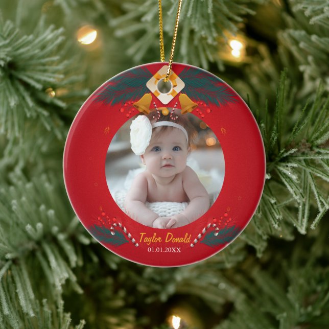 Mein erstes Weihnachtsrotes Foto Keramik Ornament (Baum)