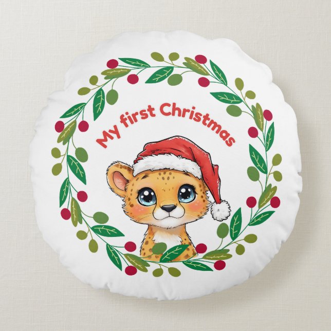 Mein erstes Weihnachtsschmuck Rundes Kissen (Vorderseite)