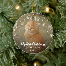 Mein erstes Weihnachtsschneeflocken Cat Foto Keramik Ornament