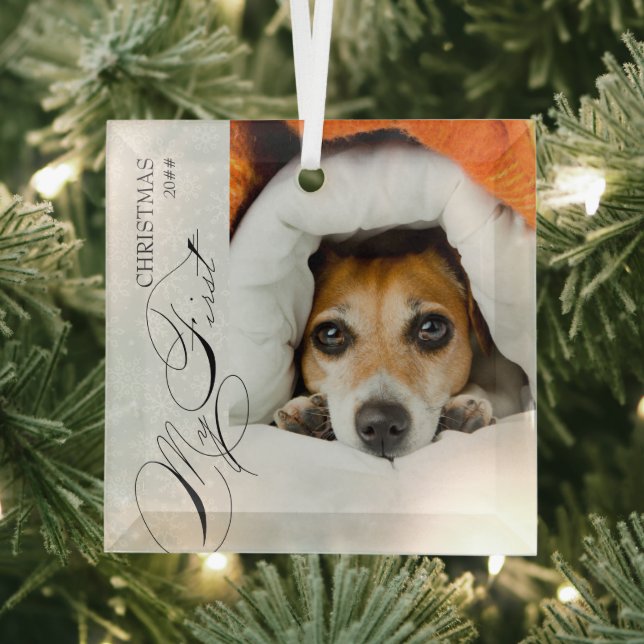 Mein erstes Weihnachtsskript Vertikales Foto Snowf Ornament Aus Glas (Insitu)