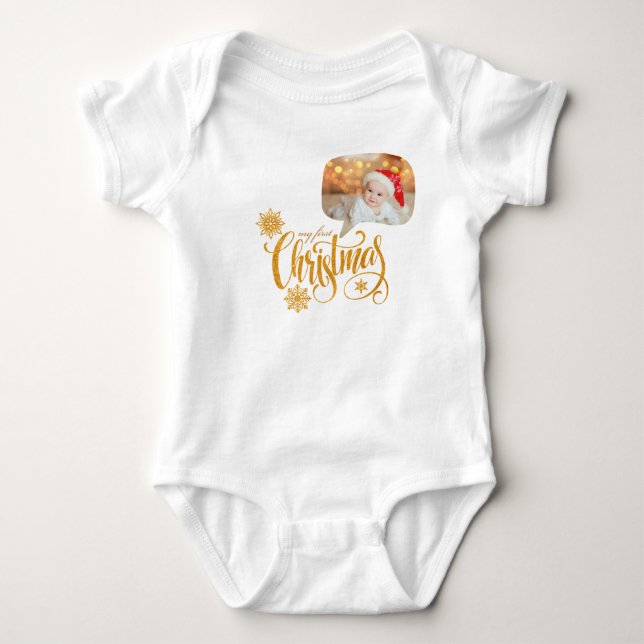 Mein erstes Weihnachtssprechbubble-Foto Baby Strampler (Vorderseite)