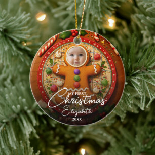 Mein erstes Weihnachtsvergnügen Süßes Lebkuchen-Fo Keramik Ornament