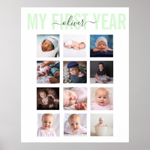 Mein Erstjahres-Babynamen-12-Foto-Collage-Poster Poster