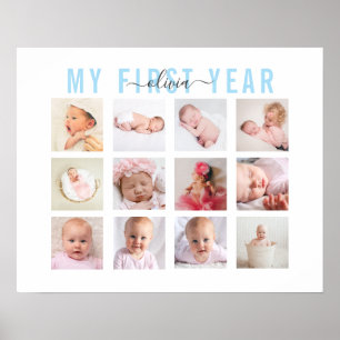Mein Erstjahres-Babynamen-12-Foto-Collage-Poster Poster