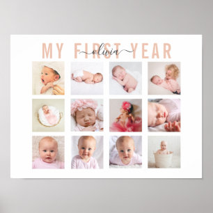 Mein Erstjahres-Babynamen-12-Foto-Collage-Poster Poster