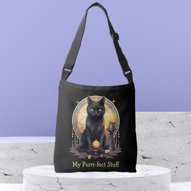 Mein Faulpelz Black Witchy Cat Tragetaschen Mit Langen Trägern (Von Creator hochgeladen)