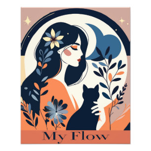 Mein Flow – Femininer Kunstdruck mit Katze und Nat Fotodruck