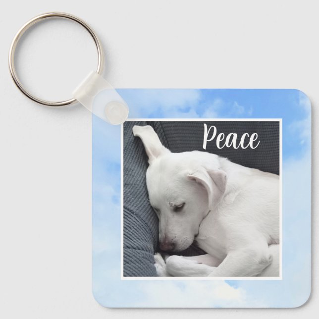 Mein Frieden, den ich dir Bible Verse Dog in Blue  Schlüsselanhänger (Vorderseite)