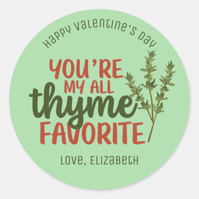 Mein ganz Thyme Lieblings-Niedlicher Valentinstag Runder Aufkleber (Vorderseite)