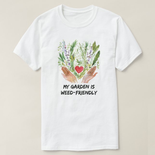 Mein Garten ist freundlich - Sonnengarten T-Shirt (Design vorne)