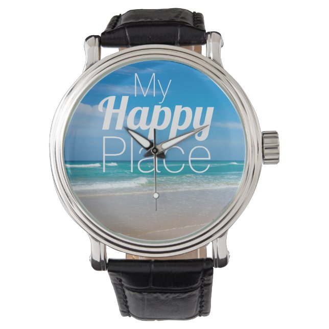 Mein glücklicher Ort schöner türkisfarbener Strand Armbanduhr (Vorderseite)