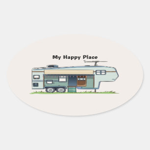 Mein glücklicher Platz 5th Wheel Trailer Ovaler Aufkleber