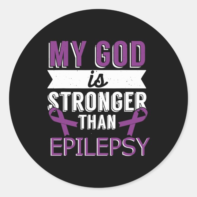Mein Gott ist stärker als Epilepsie-Bewusstsein Mo Runder Aufkleber (Vorderseite)
