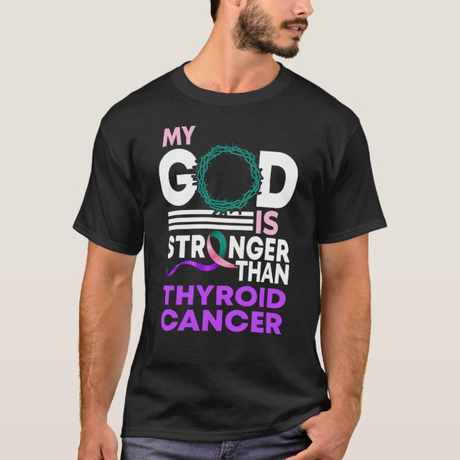 Mein Gott ist stärker als Schilddrüsenkrebs-Bewuss T-Shirt (Vorderseite)