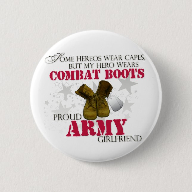 Mein Held trägt Kampf-Stiefel - Armee-Freundin Button (Vorderseite)