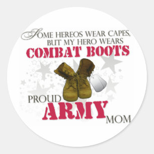 Mein Held trägt Kampf-Stiefel - Armee-Mama Runder Aufkleber