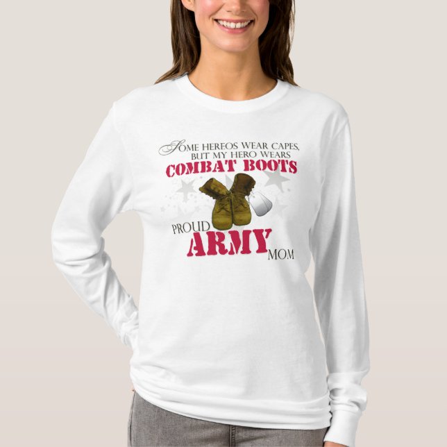 Mein Held trägt Kampf-Stiefel - Armee-Mama T-Shirt (Vorderseite)