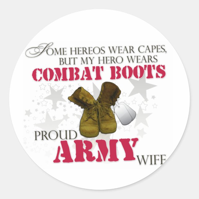 Mein Held trägt Kampfstiefel - Ehefrau der Armee Runder Aufkleber (Vorderseite)