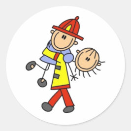 Mein Helden-Feuerwehr-Strichmännchen Runder Aufkleber
