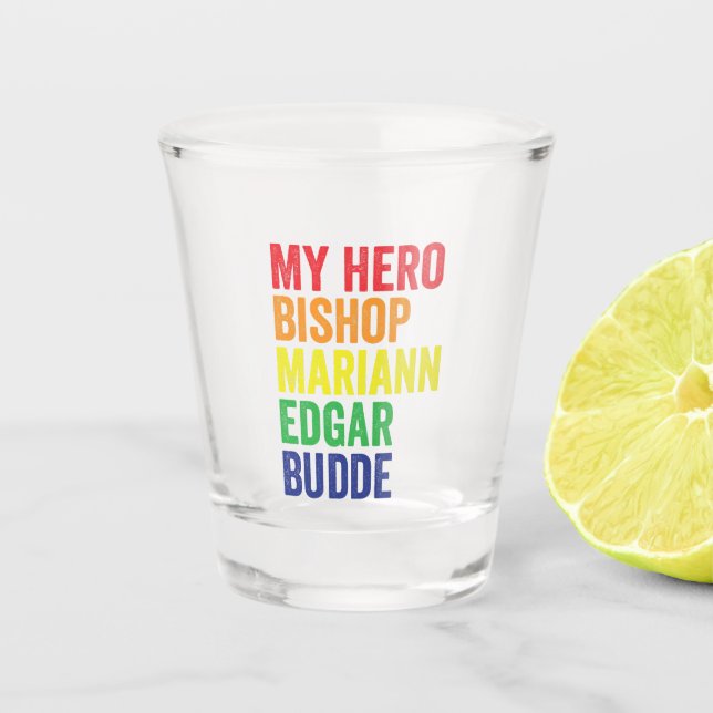 Mein Hero Bischof Mariann Edgar Budde Trans LGBT Schnapsglas (Vorderseite)