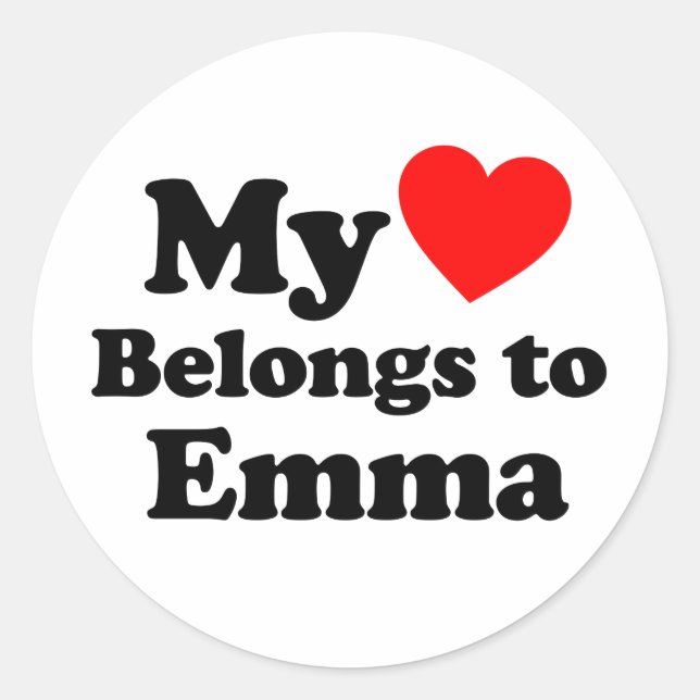 Mein Herz gehört Emma Runder Aufkleber (Vorderseite)