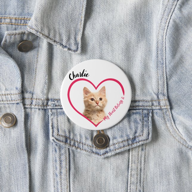 Mein Herz gehört zum Personalisierten Cat Foto & N Button (Beispiel)