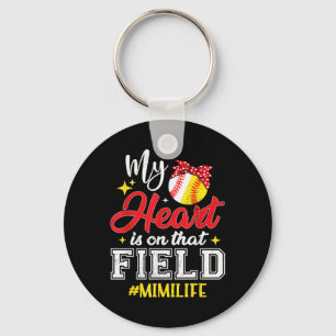 Mein Herz ist auf diesem Feld Softball Baseball Mi Schlüsselanhänger